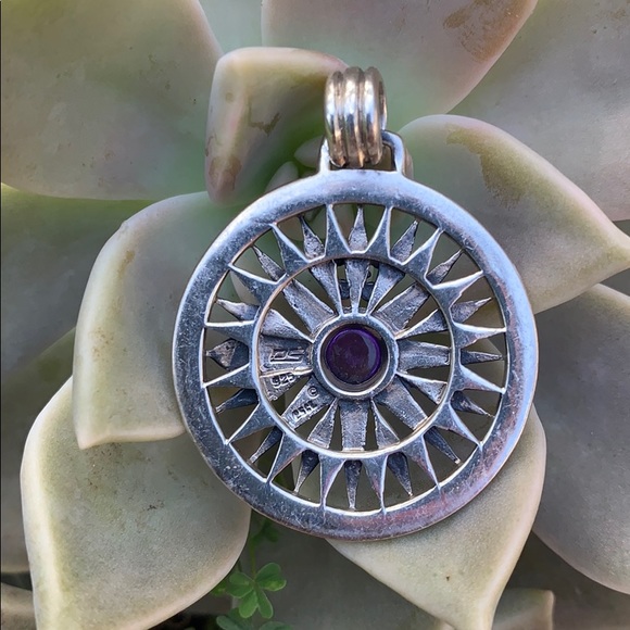 Celtic Fleur de Lis Compass Rose Amethyst Pendant - Picture 7 of 12